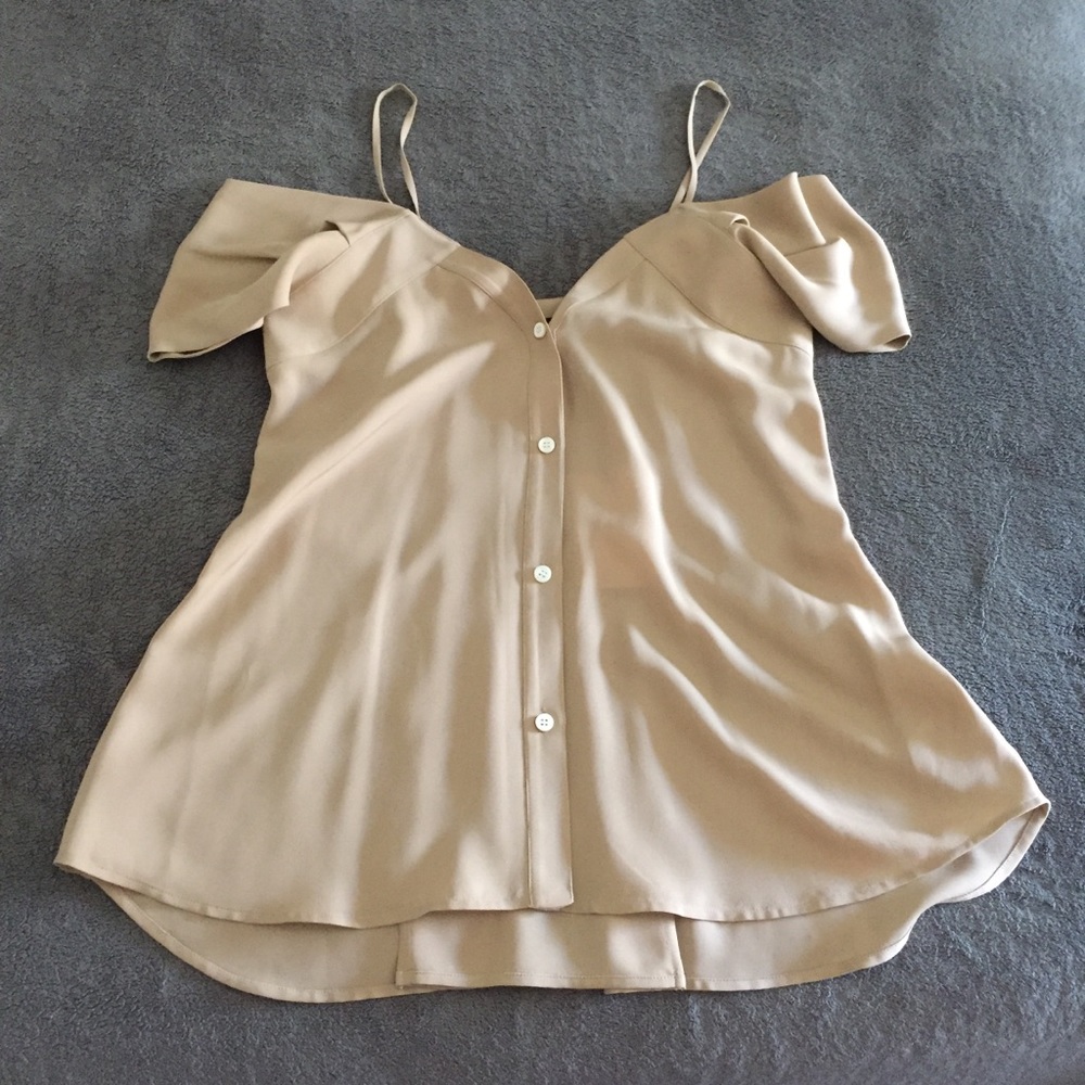 Theory Hartman Cold Shoulder Silk Button Top